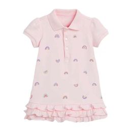 Kids Pink Rainbow Pattern Patchwork Ruffles Design Dress (Size/Age: 140 (8-10Y))