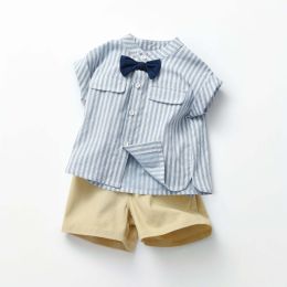 Baby Boy Stripped Pattern Top Combo Solid Yellow Short Pants In Sets (Size/Age: 90 (12-24M))