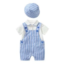 Baby Boy Lapel Solid Bodysuit Combo Striped Graphic Crotch Overall Sets (Size/Age: 59 (0-3M))