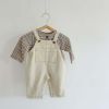 Baby Boy And Girl Plaid Pattern Long-Sleeved Top Combo Denim Straps Pants 2-Pieces Sets
