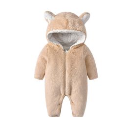 Baby Boy And Girl Solid Color Coral Fleece Thickened Romper (Size/Age: 90 (12-24M))
