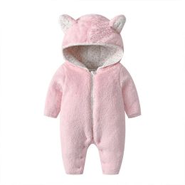 Baby Boy And Girl Solid Color Coral Fleece Thickened Romper (Size/Age: 80 (9-12M))