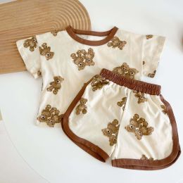 Baby Boy And Girl Bear Pattern Color Matching Short-Sleeved Top Combo Shorts 2-Pieces Sets (Size/Age: 73 (6-9M))
