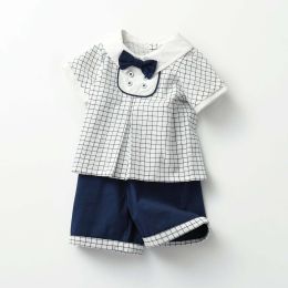 Baby Boy Grid Top Combo Solid Short Pants In Summer (Size/Age: 100 (2-3Y))