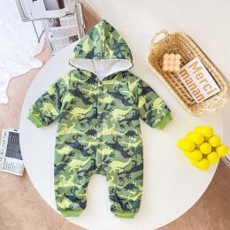 Baby Cartton Animals Pattern Button Front Design Warm Cute Romper With Hat (Size/Age: 66 (3-6M))
