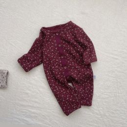 Baby Ditsy Flower Pattern Full Button Design Waffle Knit Rompers (Size/Age: 66 (3-6M))