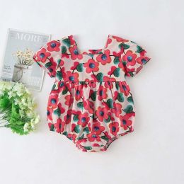 Baby Girl Floral Print Square Collar Short-Sleeved Onesies (Size/Age: 73 (6-9M))
