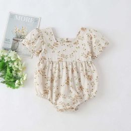 Baby Girl Floral Print Square Collar Short-Sleeved Onesies (Size/Age: 80 (9-12M))