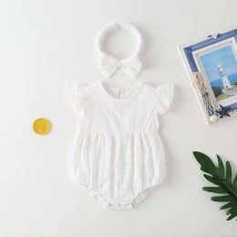 Baby Girl Floral Embroidery Pattern Solid Color Sleeveless Onesies With Lace (Size/Age: 66 (3-6M))