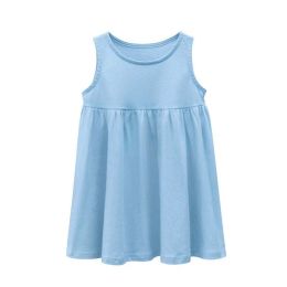 Baby Girls Solid Round Collar Design Sleeveless Dress In Summer (Size/Age: 90 (12-24M))