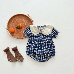 Baby Girl Dot Print Lapel Collar Short-Sleeved Onesies In Summer (Size/Age: 100 (2-3Y))