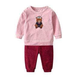 Baby Cartoon Bear Embroidered Pattern Hoodies Combo Solid Pants 1-Piece Sets (Size/Age: 90 (12-24M))