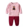 Baby Cartoon Bear Embroidered Pattern Hoodies Combo Solid Pants 1-Piece Sets