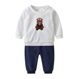 Baby Cartoon Bear Embroidered Pattern Hoodies Combo Solid Pants 1-Piece Sets (Size/Age: 80 (9-12M))