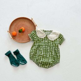 Baby Girl Dot Print Lapel Collar Short-Sleeved Onesies In Summer (Size/Age: 73 (6-9M))