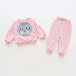 Baby Cartoon Face Pattern Pullover Hoodies Combo Trousers Cute Casual Sets (Size/Age: 120 (5-7Y))