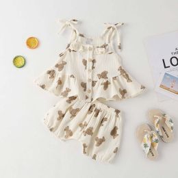 Baby Girl Small-Bear Cartoon Pattern Flounce Design Sleeveless 1-Pieces Set (Size/Age: 73 (6-9M))