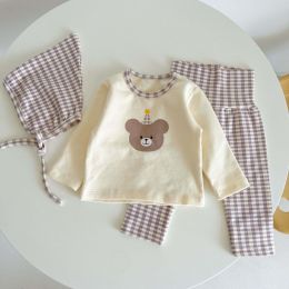 Baby Cartoon Bear Shirt Combo Plaid Pants Sets Home Clothes (Size/Age: 73 (6-9M))