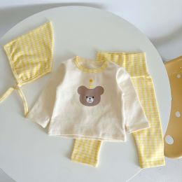 Baby Cartoon Bear Shirt Combo Plaid Pants Sets Home Clothes (Size/Age: 66 (3-6M))