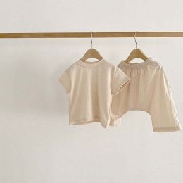 Baby Boys And Girls Solid Color Round Neck Short-Sleeved Top Combo Pants Sets Home Wear Pajamas In Summer (Size/Age: 73 (6-9M))