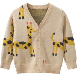 Baby Cartoon Deer Pattern Single Breasted Design V-Neck Cardigan (Size/Age: 120 (5-7Y))