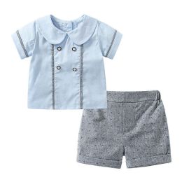 Baby Boy Solid Color Turn-Down Collar Shirt Combo Shorts Sets (Size/Age: 100 (2-3Y))