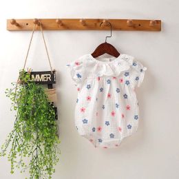 Baby Girl Floral Print Ruffles Collar Short-Sleeved Onesies (Size/Age: 90 (12-24M))