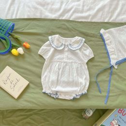 Baby Girl Solid Pattern Short-Sleeved Cotton Jacquard Collar Onesies (Size/Age: 90 (12-24M))