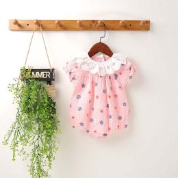 Baby Girl Floral Print Ruffles Collar Short-Sleeved Onesies (Size/Age: 80 (9-12M))