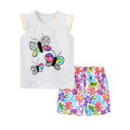 Baby Girl Floral Pattern Crewneck T-Shirt Summer Clothing Sets (Size/Age: 130 (7-8Y))