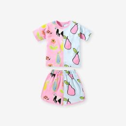 Baby Girl Fruit Pattern Colorblock Design Summer Clothing Sets (Size/Age: 130 (7-8Y))