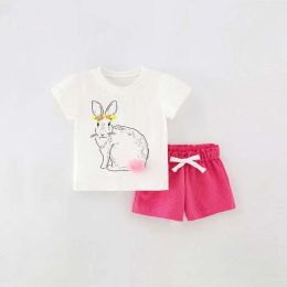Baby Girl Bunny Print 3D Tail Patched Design Tops & Polka Dot Shorts 1-Pieces Sets (Size/Age: 140 (8-10Y))