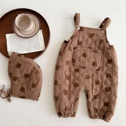 Baby Cartoon Bear Pattern Sleeveless Quilted Warm Jumpsuit With Hat (Size/Age: 90 (12-24M))