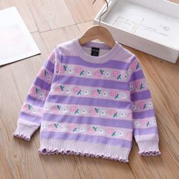 Baby Girl Strawberries Pattern Striped Design Pullover Knitted Sweater (Size/Age: 100 (2-3Y))