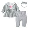 Baby Girl Ditsy Flower Pattern Mesh Doll Neck Tops Sets