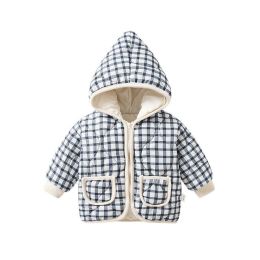 Baby Girl Plaid Pattern Zipper Front Design Thickened Jacket In Winter (Size/Age: 80 (9-12M))