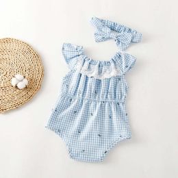 Baby Girl Plaid Pattern Lace Patchwork Design Sleeveless Onesies (Size/Age: 90 (12-24M))