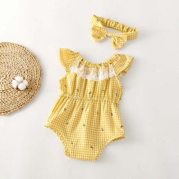 Baby Girl Plaid Pattern Lace Patchwork Design Sleeveless Onesies (Size/Age: 59 (0-3M))