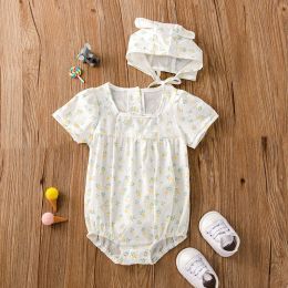 Baby Girl Floral Print Square Collar Onesies With Hat (Size/Age: 90 (12-24M))