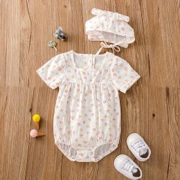 Baby Girl Floral Print Square Collar Onesies With Hat (Size/Age: 66 (3-6M))