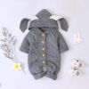 Baby Solid Color Crochet Knitted Graphic 3D Bunny Ears Patched Design Romper Jumpsuit
