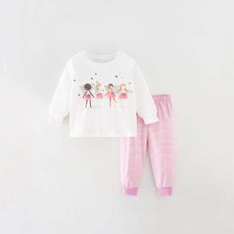 Baby Girl Elf Print Pattern White Hoodie And Striped Pant Sets (Size/Age: 110 (3-5Y))