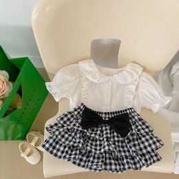 Baby Girl Solid Blouses Plaid Pattern Princess Skirt Sets (Size/Age: 73 (6-9M))