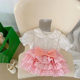 Baby Girl Solid Blouses Plaid Pattern Princess Skirt Sets (Size/Age: 80 (9-12M))