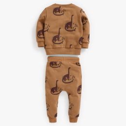 Baby Boy 1pcs Allover Dinosaur Graphic Long Sleeves Hoodie Combo Trousers Sets (Color: brown)