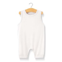 Baby Solid Color Sleeveless Snap Cotton Jumpsuit Pajamas (Color: White)