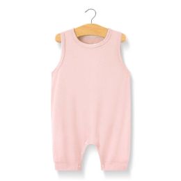 Baby Solid Color Sleeveless Snap Cotton Jumpsuit Pajamas (Color: pink)