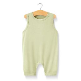 Baby Solid Color Sleeveless Snap Cotton Jumpsuit Pajamas (Color: Green)