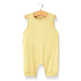 Baby Solid Color Sleeveless Snap Cotton Jumpsuit Pajamas (Color: Yellow)