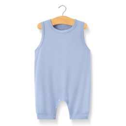 Baby Solid Color Sleeveless Snap Cotton Jumpsuit Pajamas (Color: Blue)